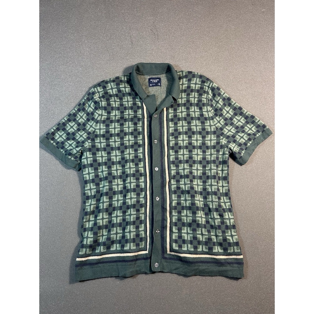 Men's Abercrombie & Fitch Vintage Style Green Button Down Polo Sweater XXL